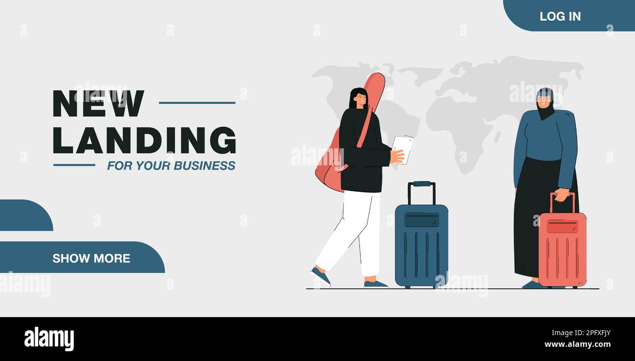 European and Arabic female travelers with luggage Stock Vector Image