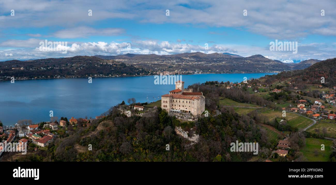Angera, Italy - 14 March, 2023: view of the historic Borromea Castle near Angera on the shroes of Lake Maggiore Stock Photo