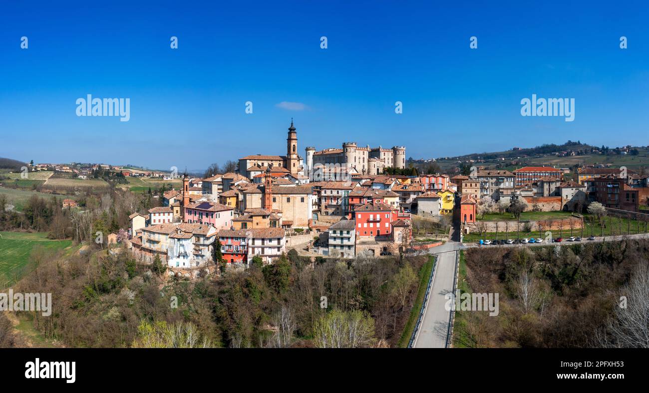 Costiglione d'Asti, Italy - 12 March, 2023: view of the picturesque village of Costigliole d'Asti in the Piedmont wine region of Italy Stock Photo