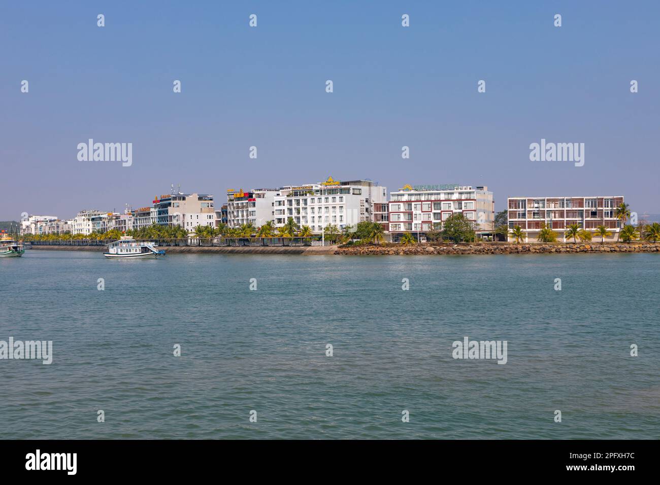 Seaside hotels in Ha Long City,  Ha Long Bay, Vietnam. Stock Photo