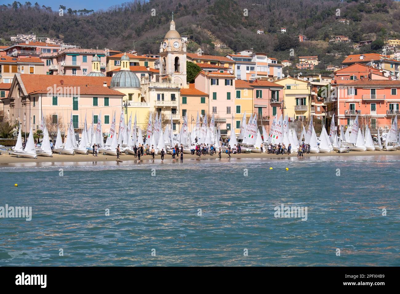 SAN TERENZO, LERICI, ITALY - MARCH 10, 2023: San Terenzo beach, crowded  with sailboats before the regatta in spring. Lerici, in the Gulf of La  Spezia Stock Photo - Alamy
