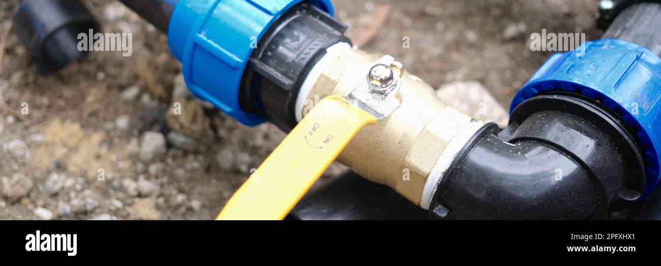Elbow fitting, pvc pipes at bend with faucet Stock Photo Alamy