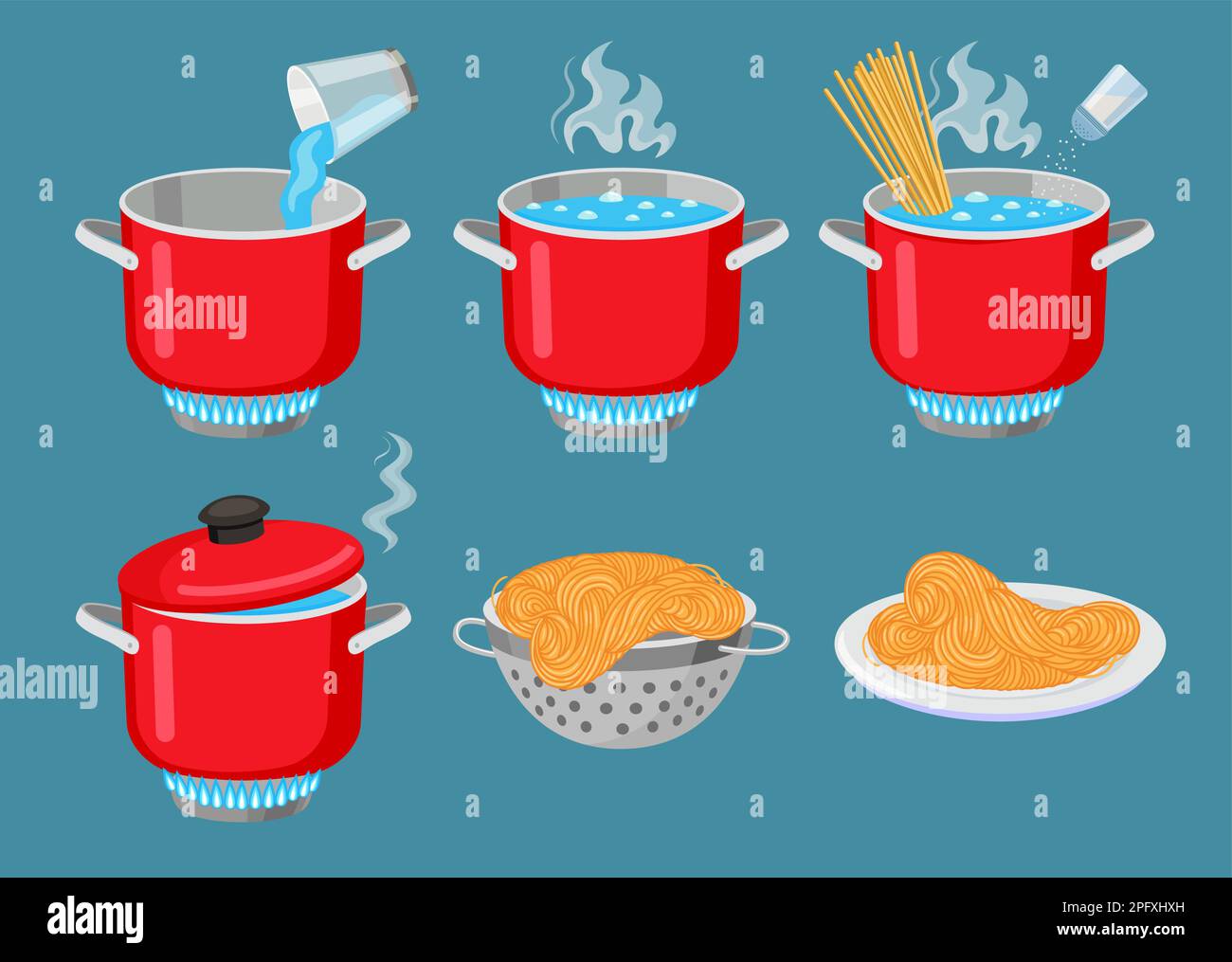 Boiling Water In Pan Cooking Pot On Stove Vector Illustration