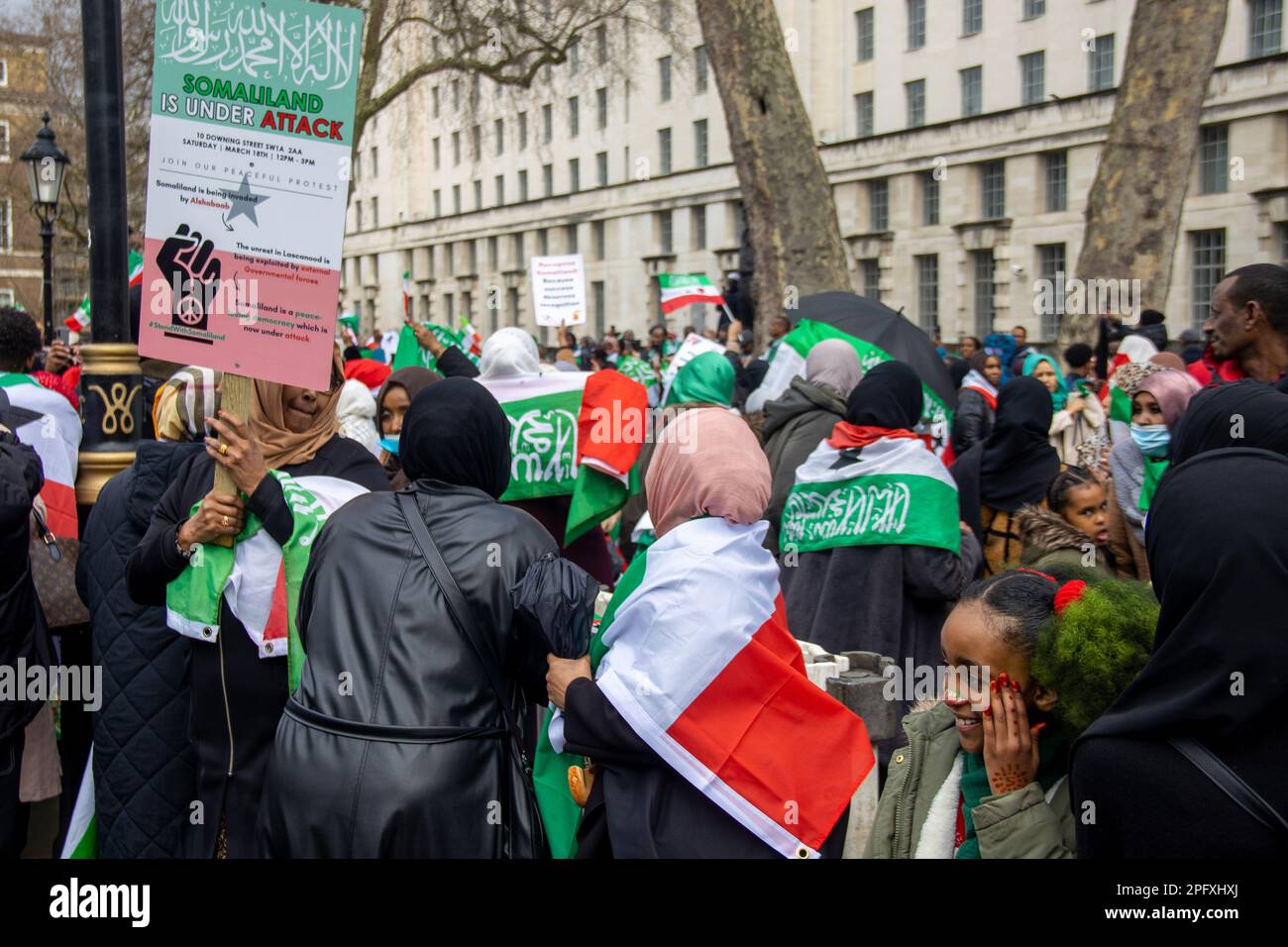 Pro-Somaliland independence demonstrators convened outside Downing Street. Stock Photo