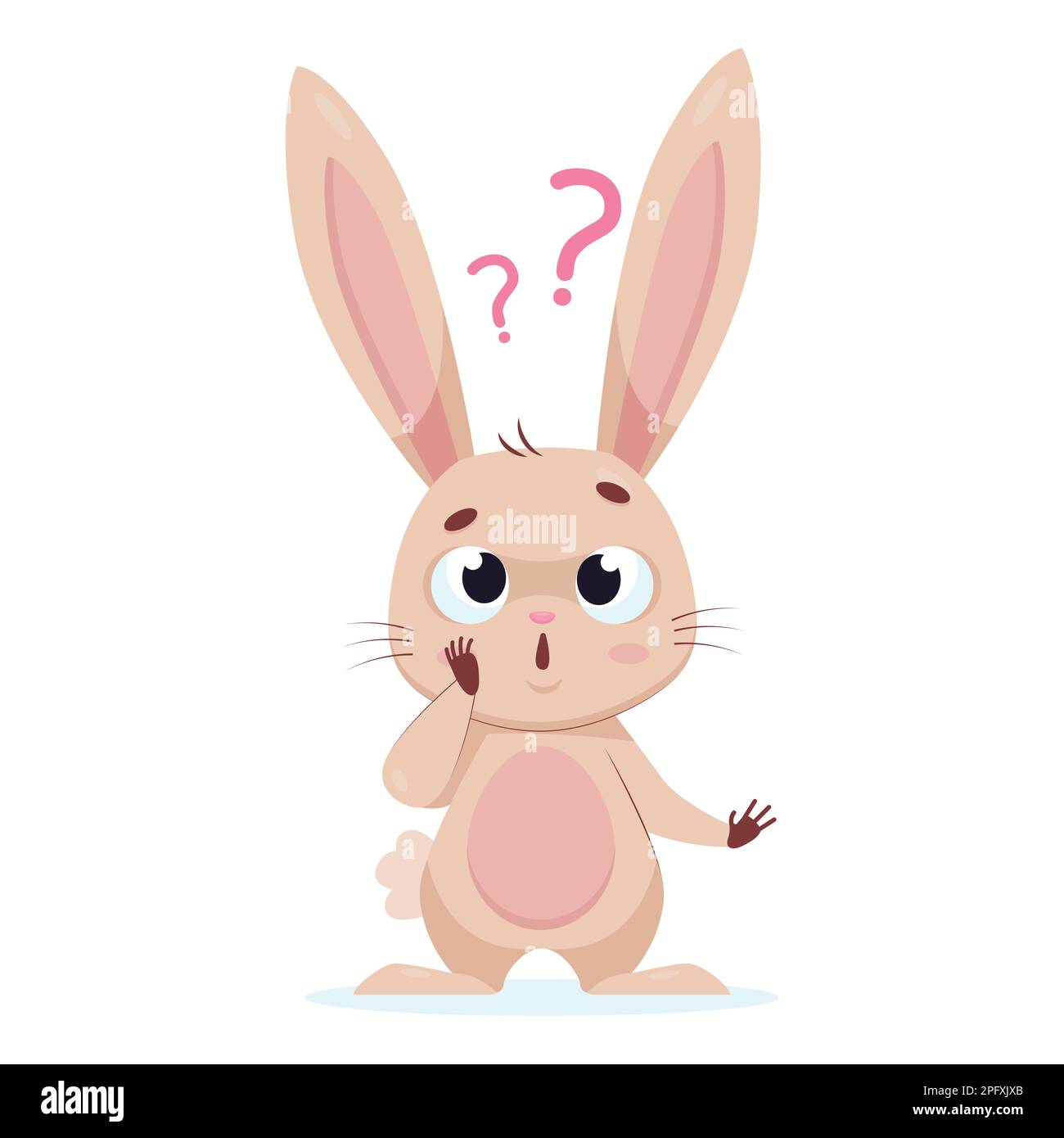 Rabbit with question marks above it cartoon vector illustration Stock