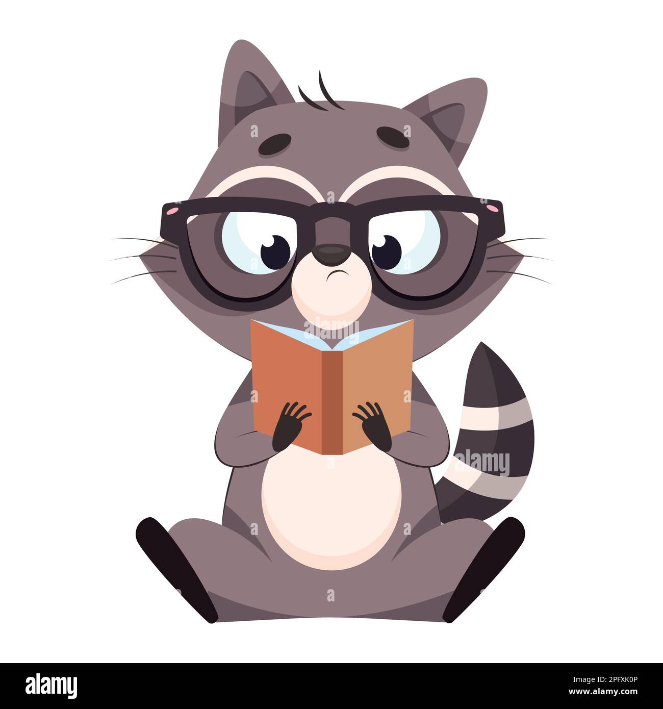 Serious racoon reading book cartoon vector illustration Stock Vector ...