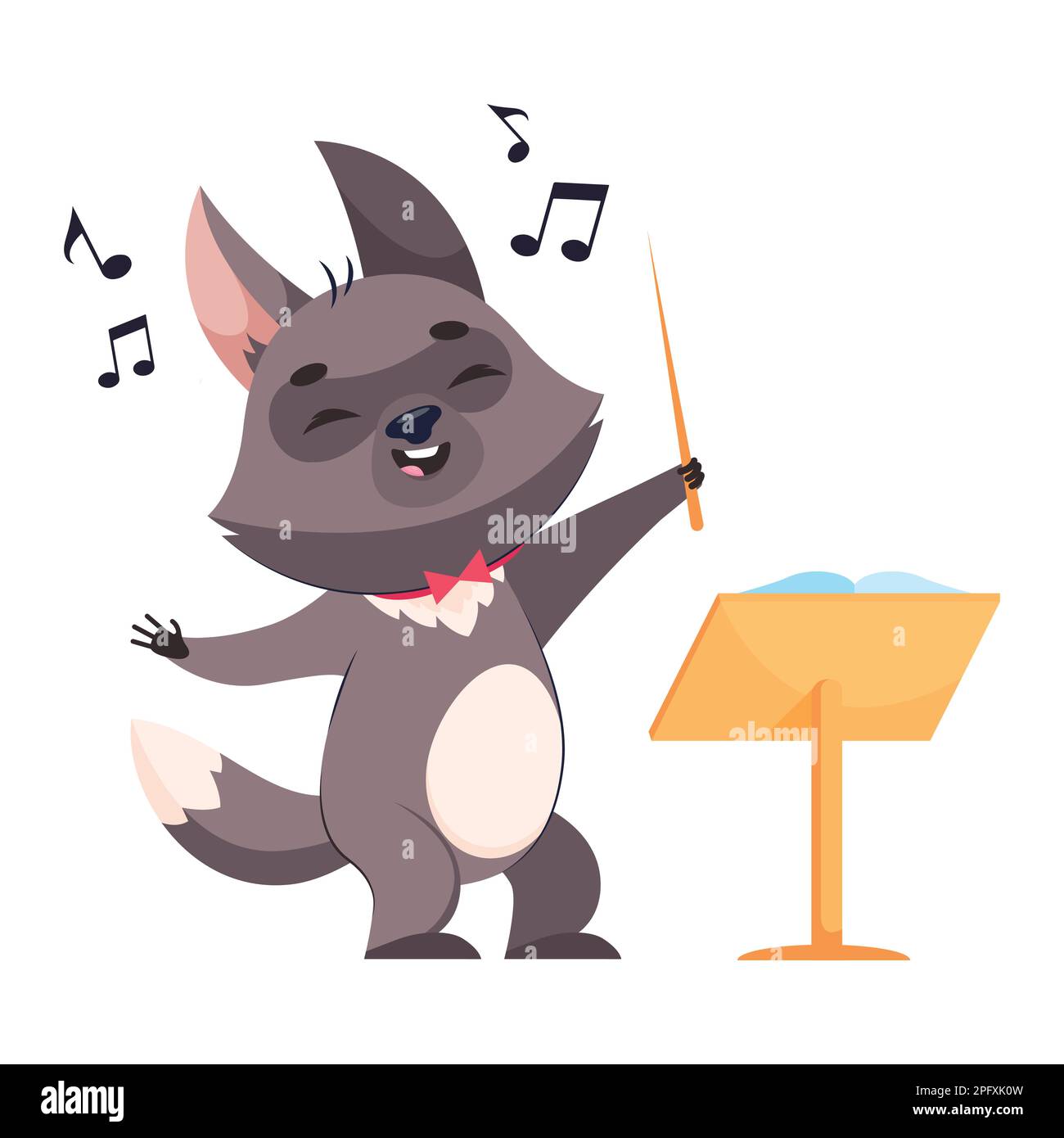 Wolf waving conductors baton cartoon vector illustration Stock Vector