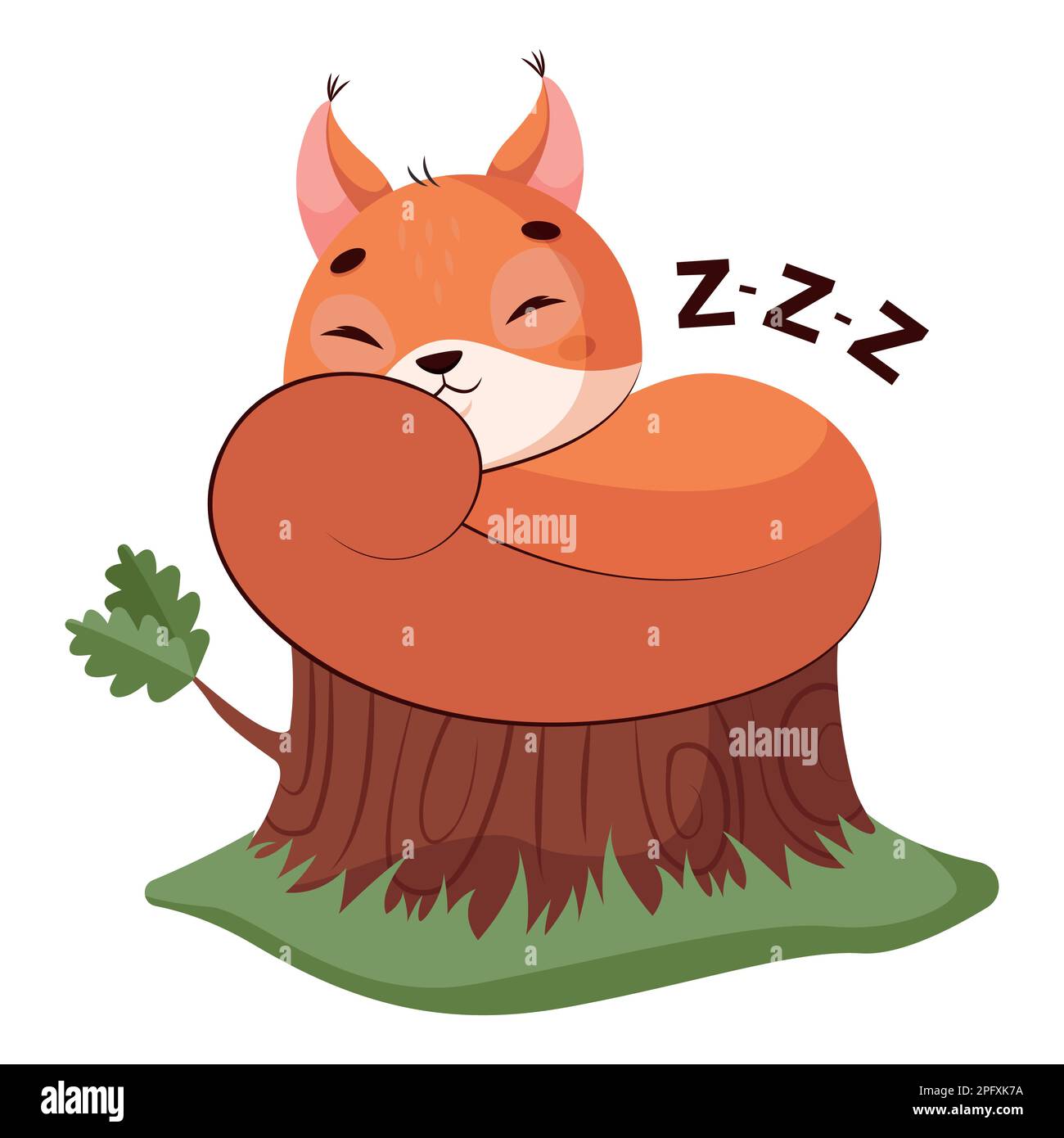 Squirrel sleeping on tree stump cartoon vector illustration Stock