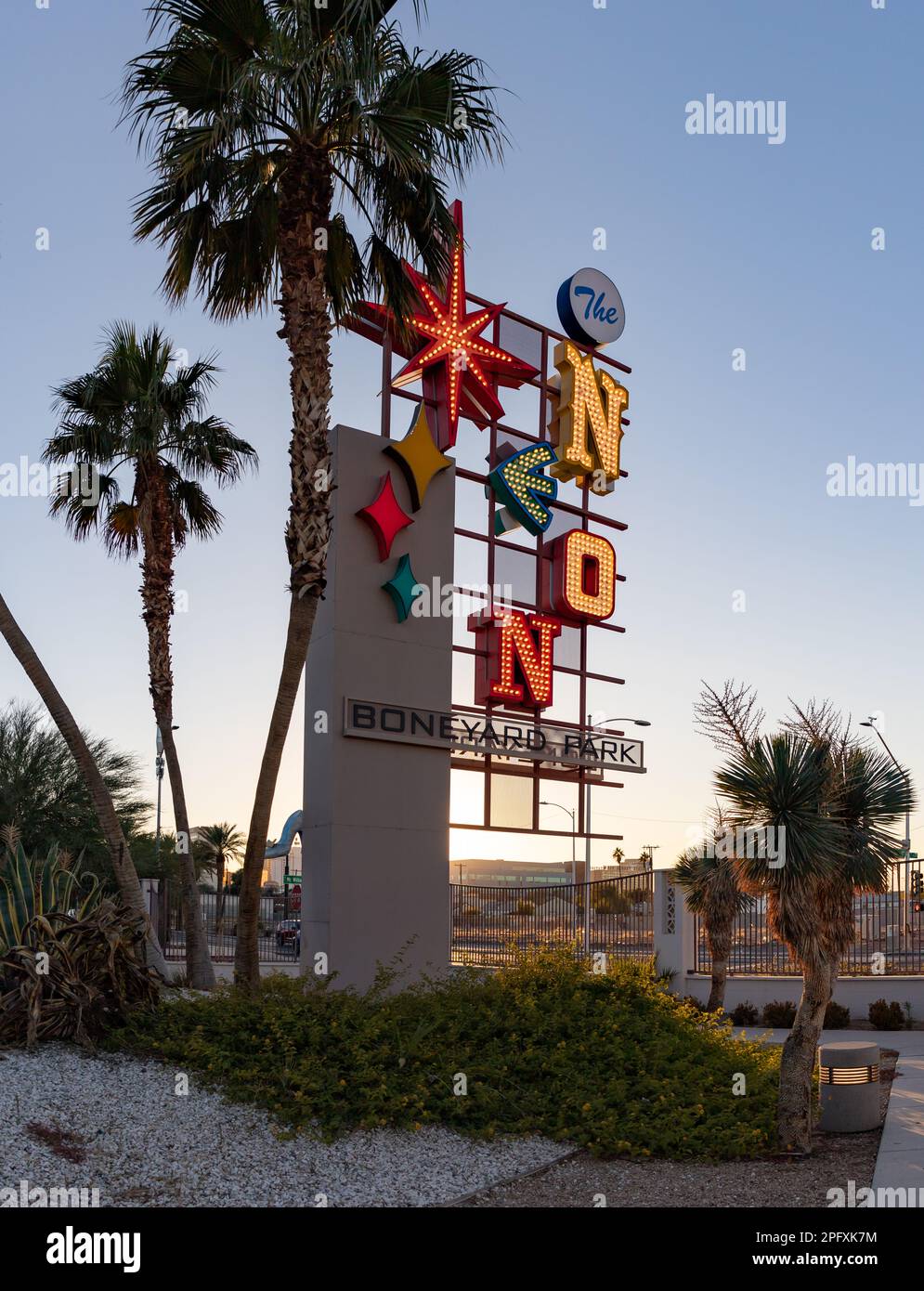 A picture of the colorful neon sign at the Boneyard Park. Stock Photo