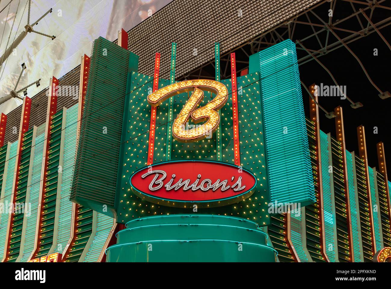 A picture of the neon signs at the Binion's Gambling Hall and Hotel. Stock Photo