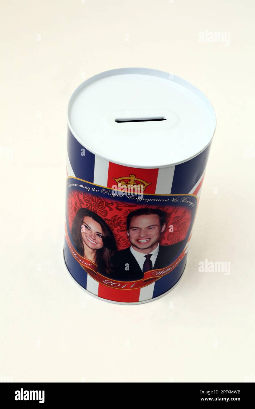 Commemorative Money Box Celebrating the Royal Engagement of Prince William and Kate Middleton in 2011 Stock Photo
