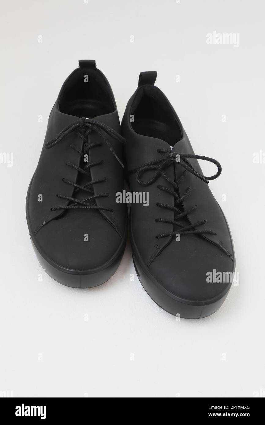 A Pair of Men's Formal Black Leather Ecco Lace up Shoes Stock Photo