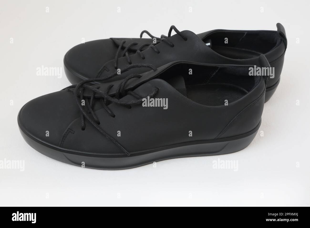 A Pair of Men's Formal Black Leather Ecco Lace up Shoes Stock Photo