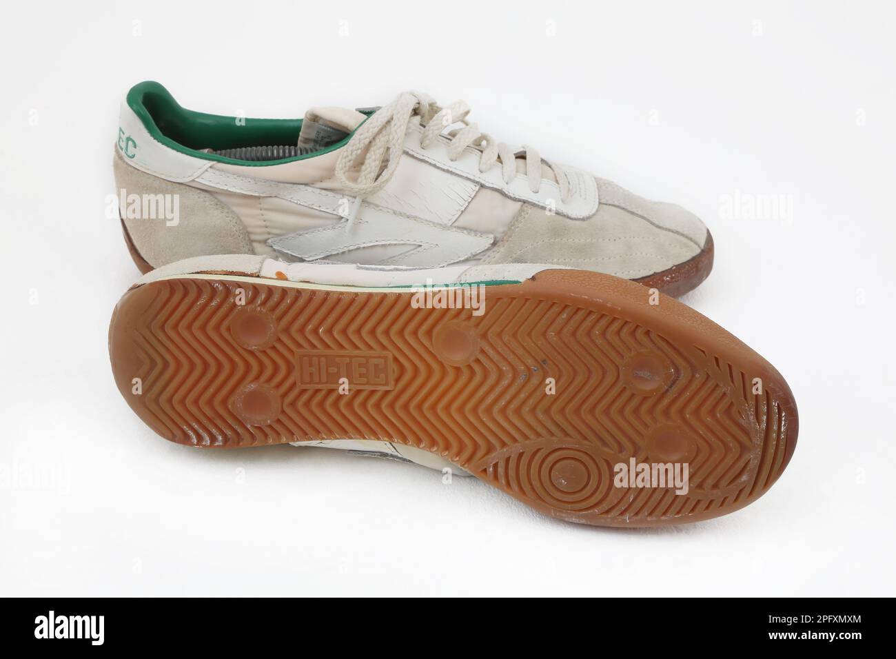 A Pair of Hi-Tec Squash Trainers one showing Tread on Sole Stock Photo