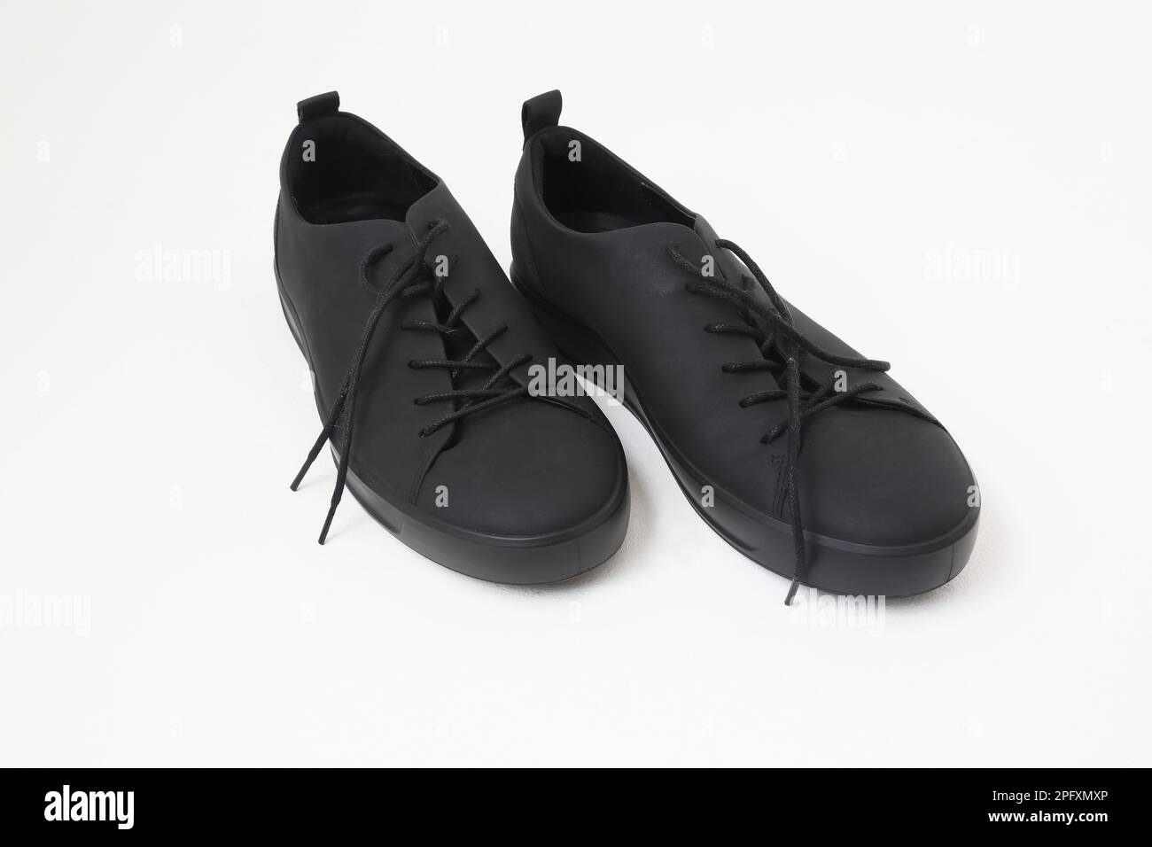 A Pair of Men's Formal Black Leather Ecco Lace up Shoes Stock Photo