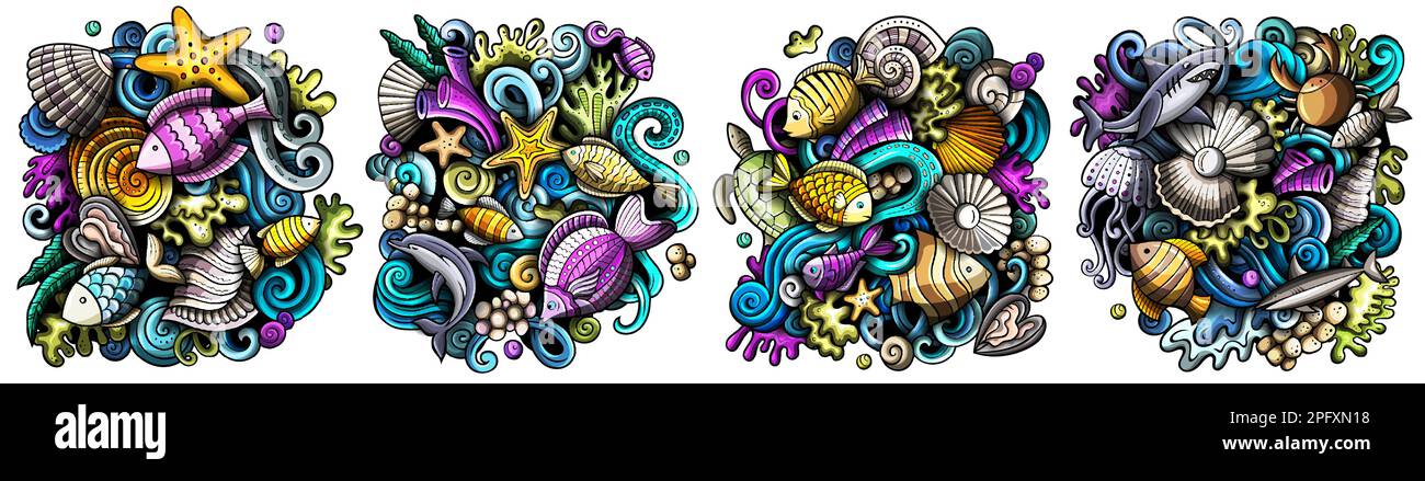 Underwater life cartoon vector doodle designs set Stock Vector Image ...
