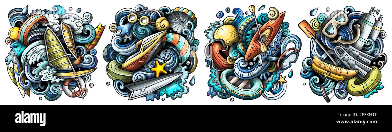 Water sport cartoon vector doodle designs set Stock Vector Image & Art ...