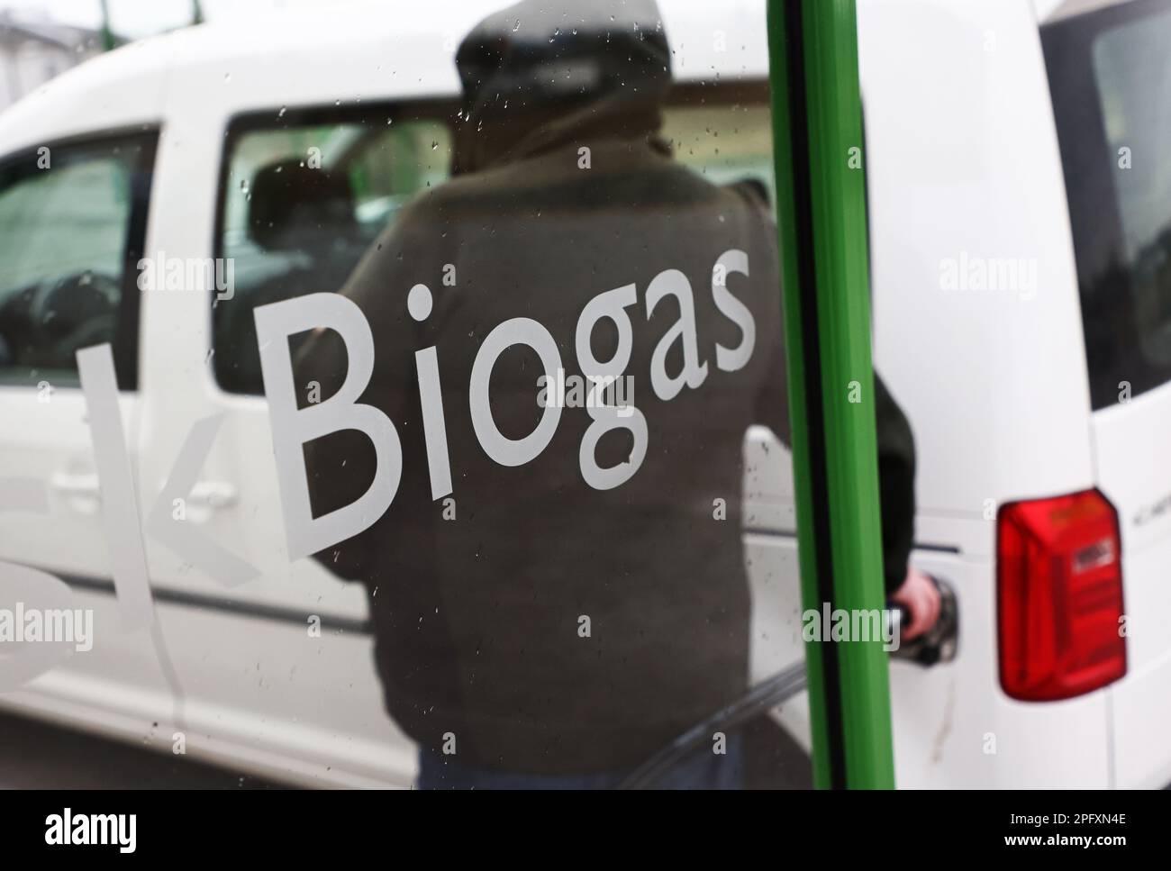 A Svensk biogas fueling station, (In english: Swedish biogas), Linköping, Sweden. Stock Photo