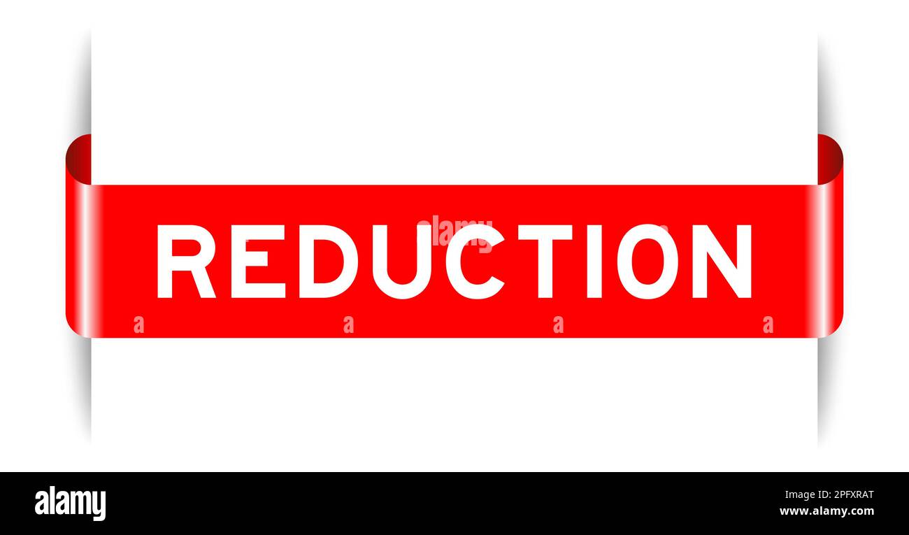 Red color inserted label banner with word reduction on white background