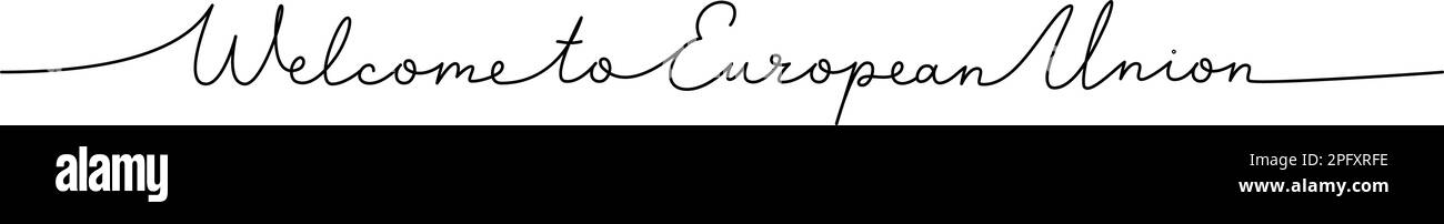 Welcome to European Union - word with continuous one line. Minimalist