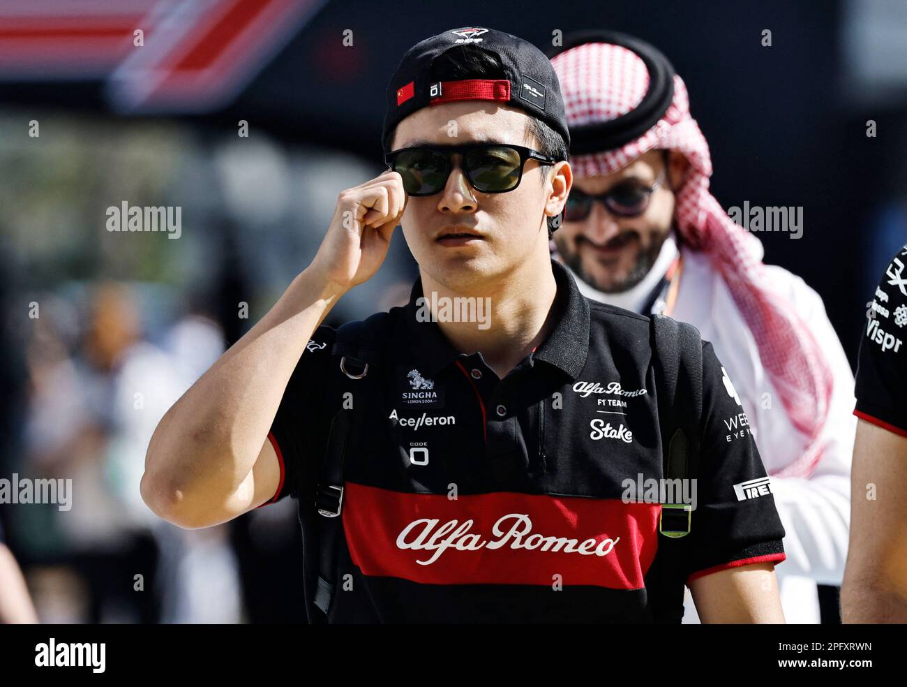 Formula One F1 - Saudi Arabian Grand Prix - Jeddah Corniche Circuit, Jeddah, Saudi Arabia - March 19, 2023 Alfa Romeo's Guanyu Zhou before the race REUTERS/Hamad I Mohammed Stock Photo