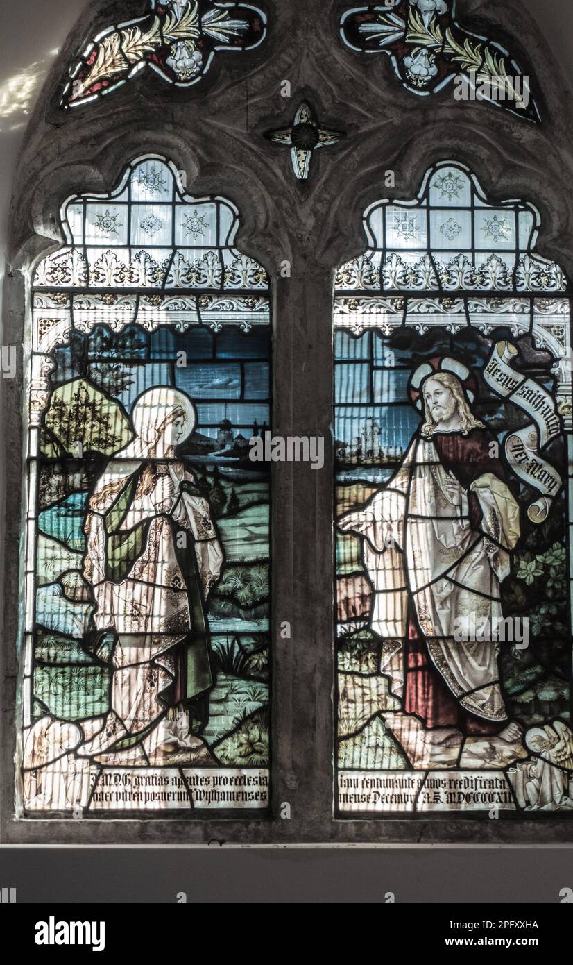 Stained glass window, All Saints Church, Wytham, Oxfordshire. UK Stock Photo Alamy
