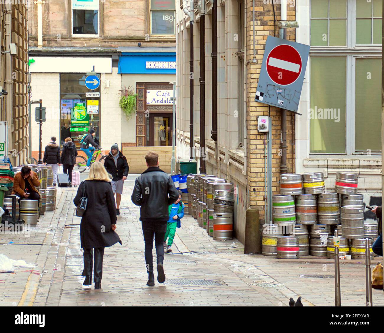 Glasgow, Scotland, UK 19th March, 2023. UK Weather: anchor lane near george square. Sunny in the city centre afternoon saw the city locals take to the streets. Style mile of buchanan street the shopping capital of scotland. Credit Gerard Ferry/Alamy Live News Stock Photo