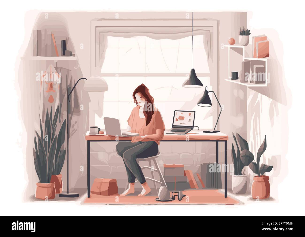Working From Home WFH Concept Vector Illustration Stock Photo