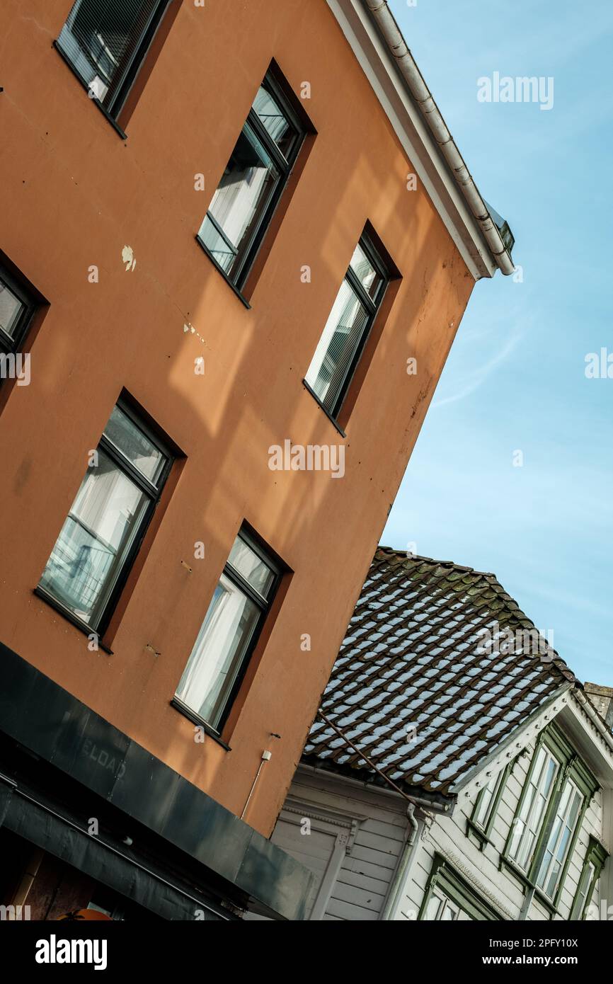 Stavanger, Norway, March 10 2023, Traditional Residential Apartment Building Exterior Downtown