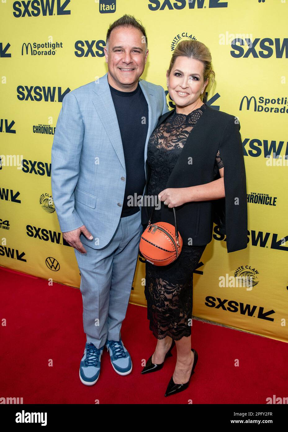 AUSTIN, TEXAS - MARCH 18: Jon Weinbach (L) and Amanda Weinbach attend the world premiere of 'Air' at the Paramount Theatre during the 2023 SXSW Conference And Festival on March 18, 2023 in Austin, Texas(Photo by Maggie Boyd/SipaUSA) Credit: Sipa USA/Alamy Live News Stock Photo