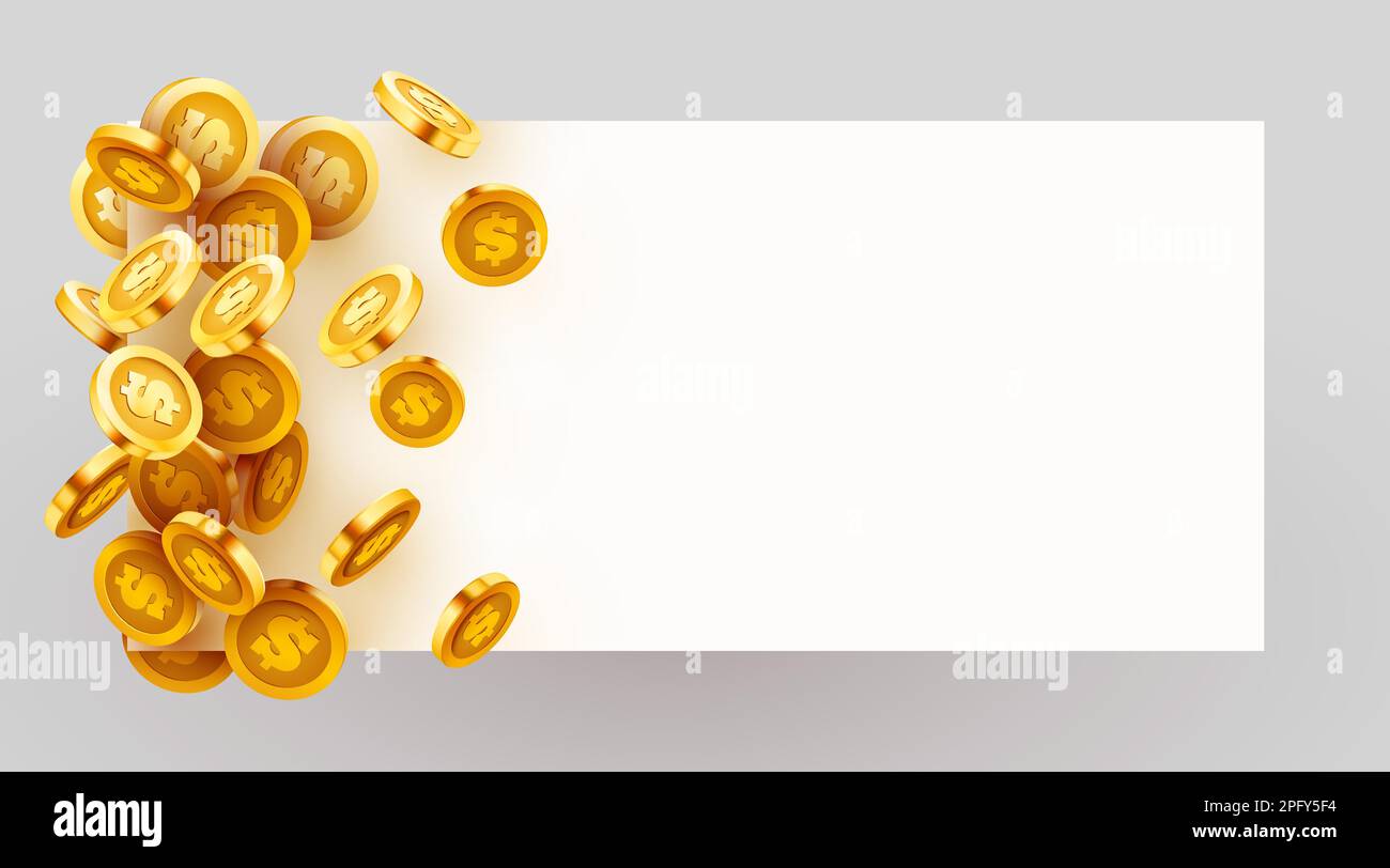 Empty frame with flying golden coins. Vector illustration Stock Vector ...