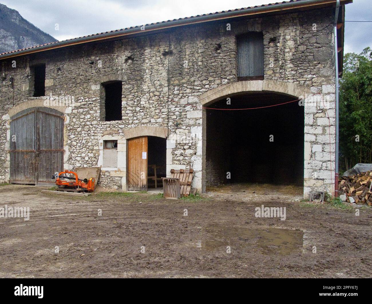 Stone barn, Fermes Equestres du Vercors, Sassenage, Grenoble Stock Photo
