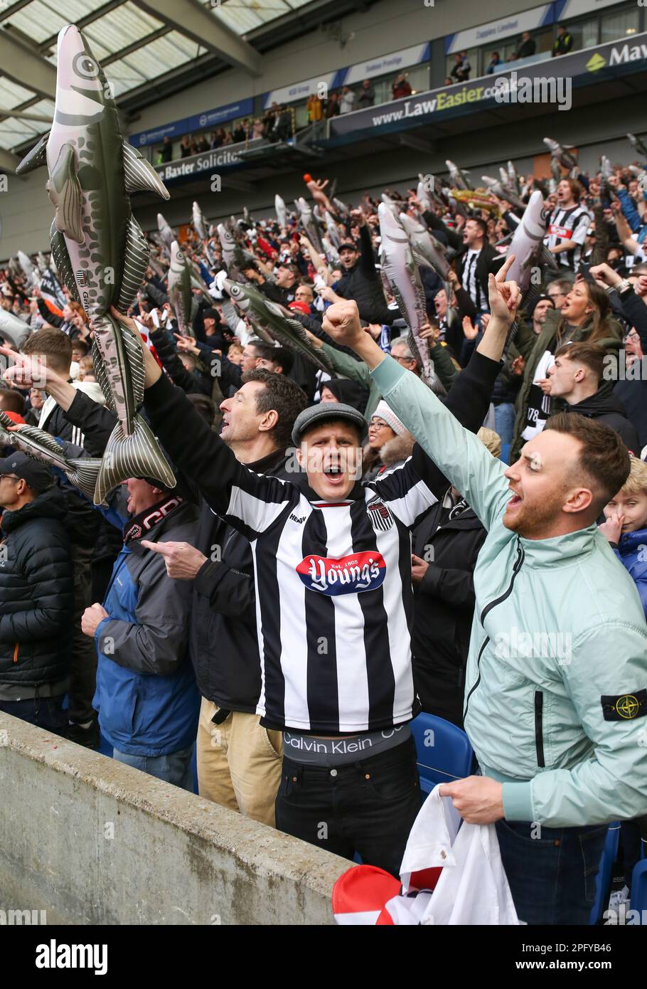 Brighton and Hove, UK. 19th Mar, 2023. Grimsby Town fans after the The FA Cup match at the AMEX Stadium, Brighton and Hove. Picture credit should read: Kieran Cleeves/Sportimage Credit: Sportimage/Alamy Live News Stock Photo