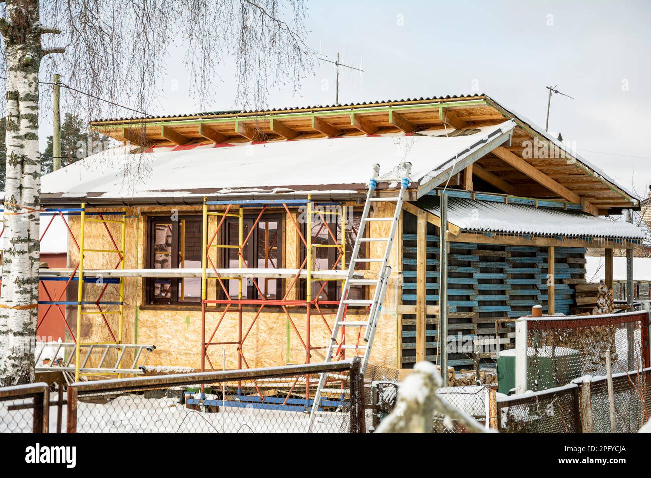 Construction Of Frame Houses A Small Frame House On A Plot Stock Photo