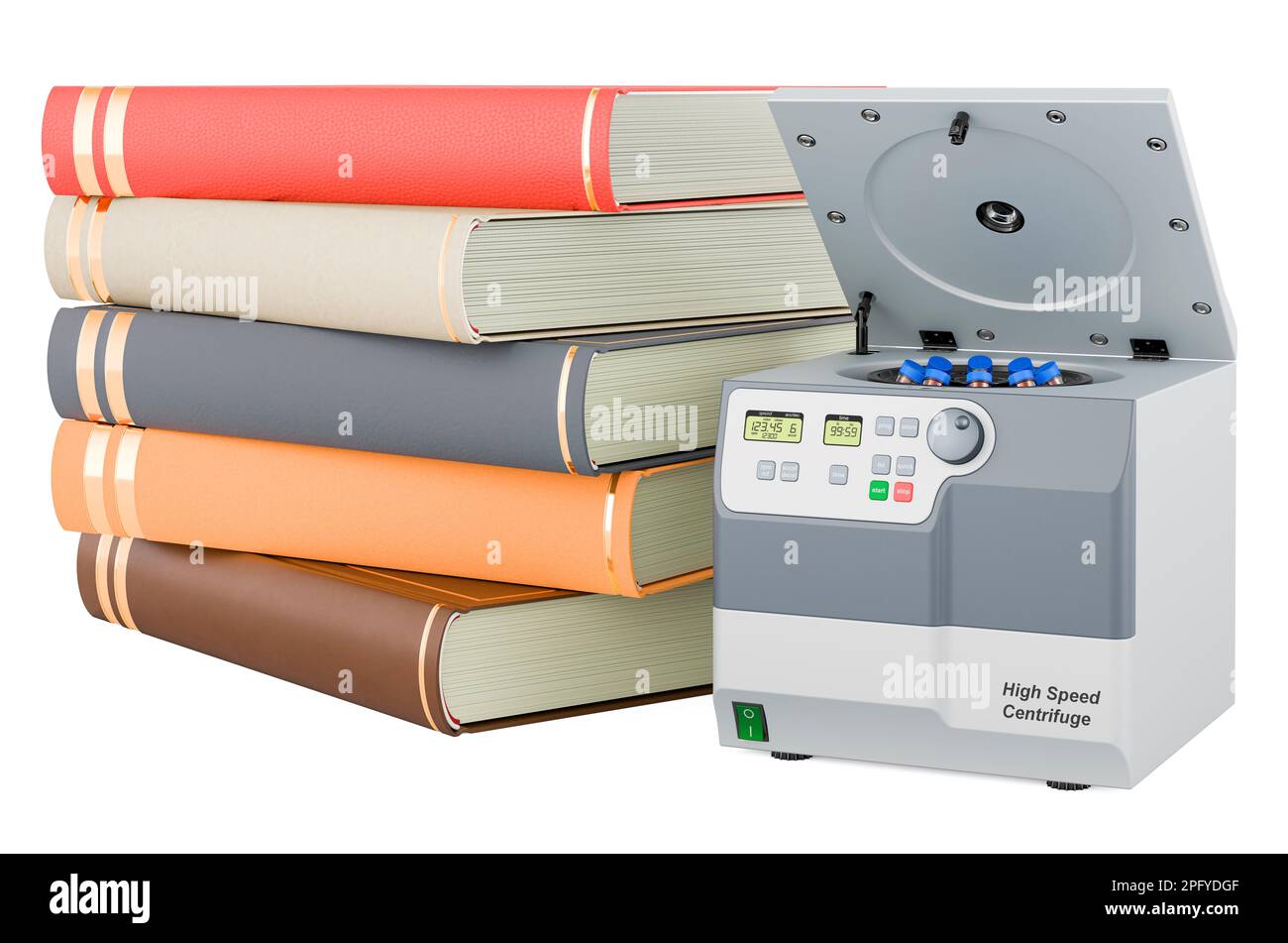 Books with laboratory centrifuge, 3D rendering isolated on white ...