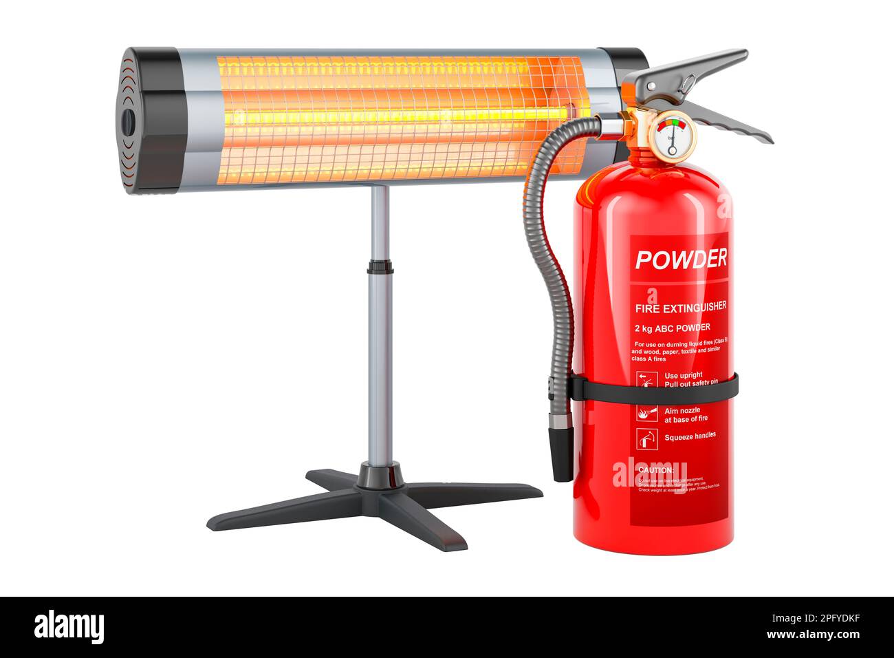Fire extinguisher with infrared heater, 3D rendering isolated on white