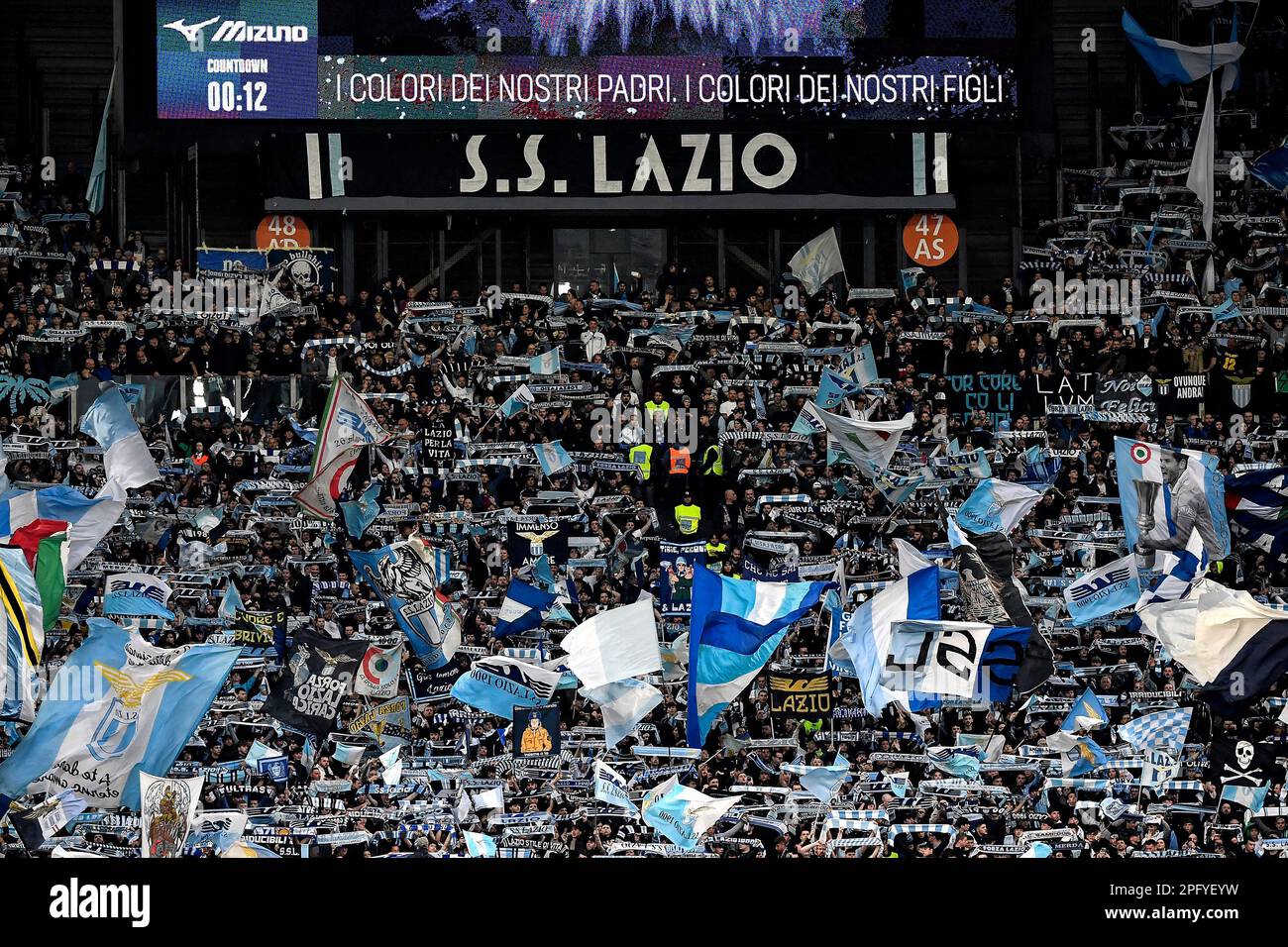 Roma, Italy. 19th Mar, 2023. Lazio fans cheer on during the Serie A football match between SS Lazio and AS Roma at Olimpico stadium in Rome (Italy), March 19th, 2023. Photo Andrea Staccioli/Insidefoto Credit: Insidefoto di andrea staccioli/Alamy Live News Stock Photo