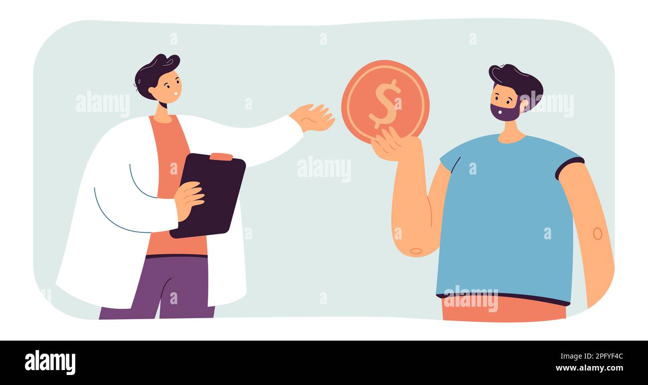 Man giving gold coin to doctor flat vector illustration Stock Vector