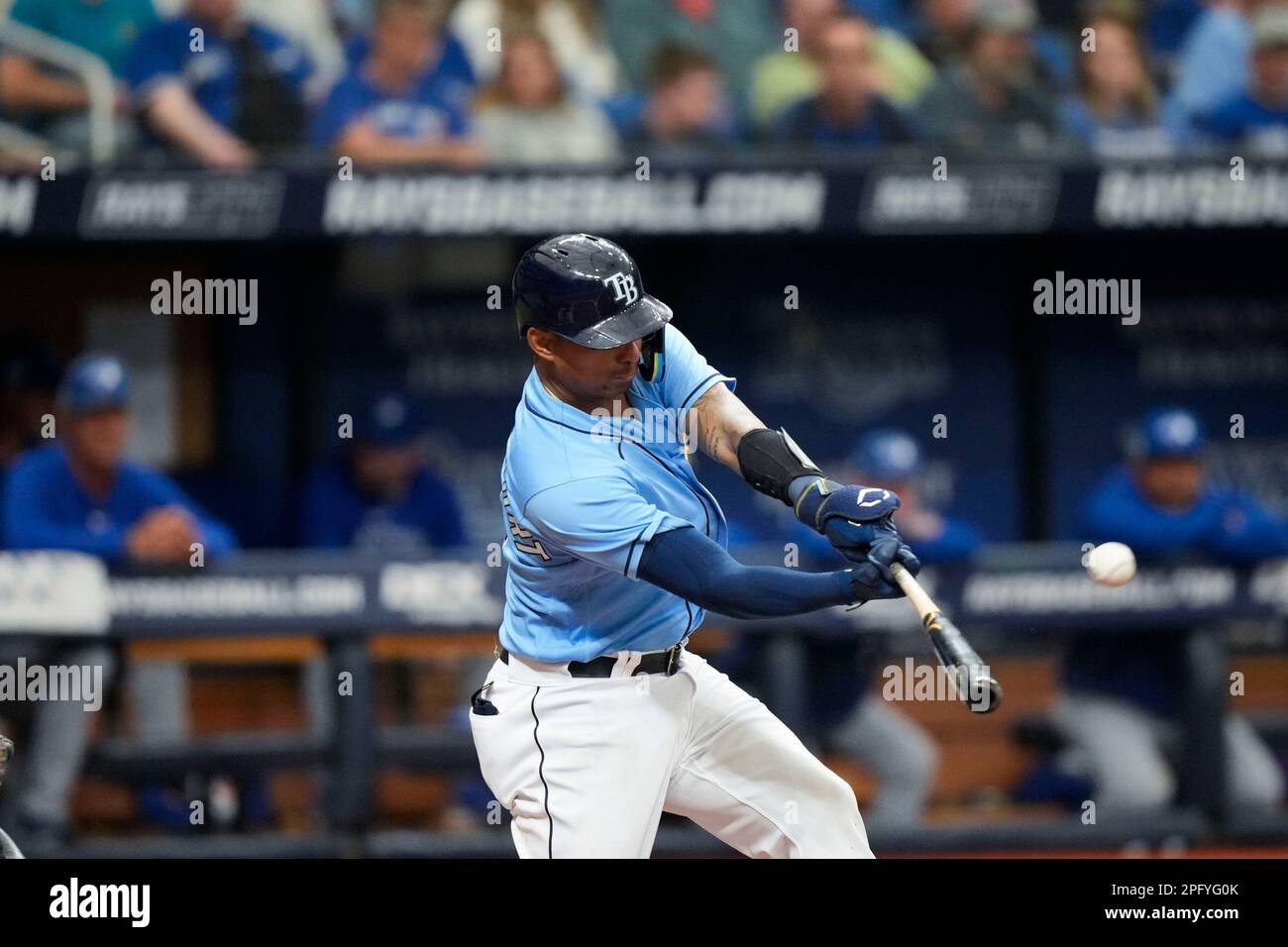 Tampa Bay Rays Christian Bethancourt flies out in the fourth inning of a  spring training baseball game against the Toronto Blue Jays in St.  Petersburg, Fla., Sunday, March 19, 2023. (AP Photo/Gerald