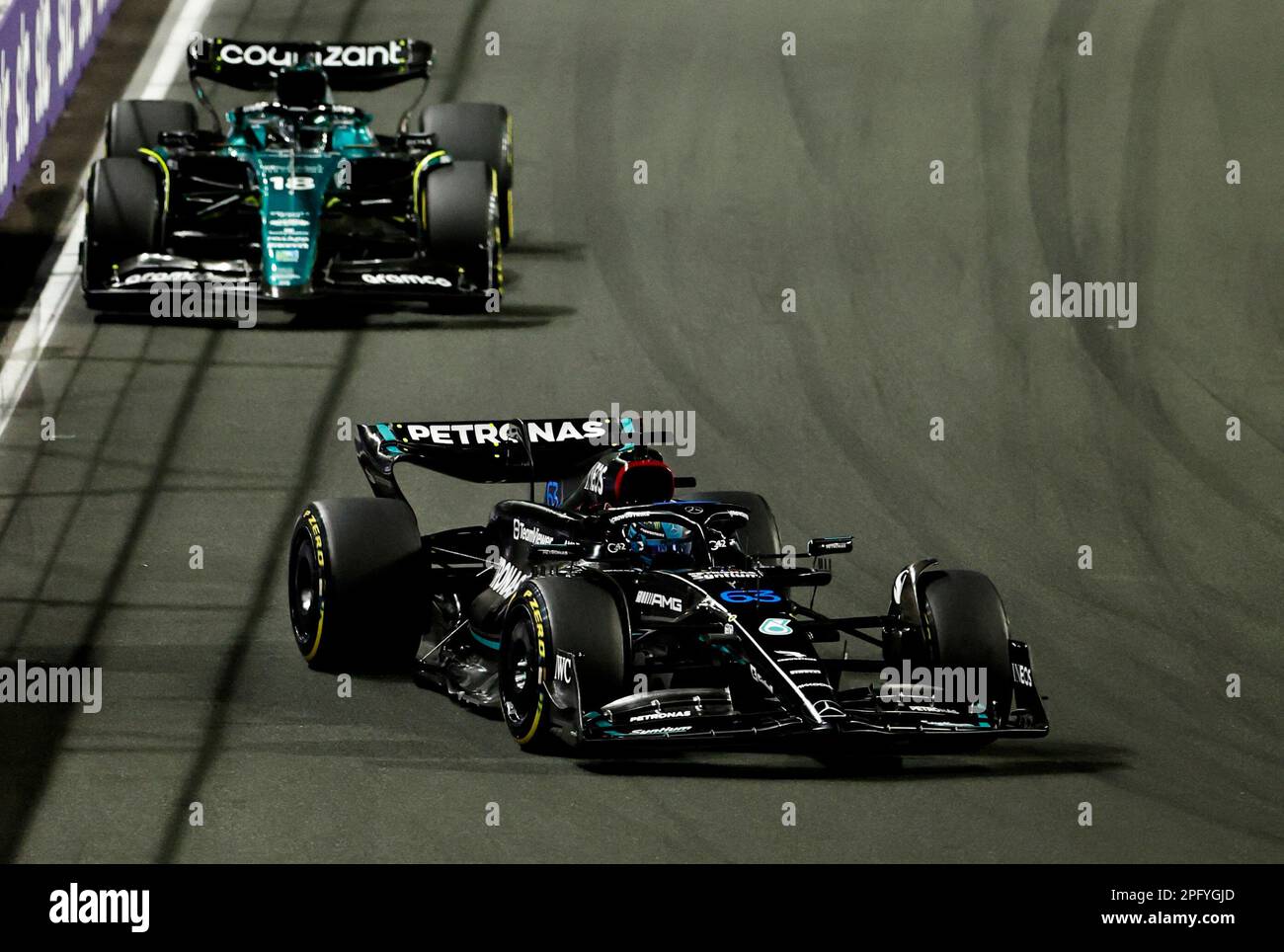 Formula One F1 - Saudi Arabian Grand Prix - Jeddah Corniche Circuit, Jeddah, Saudi Arabia - March 19, 2023 Mercedes' George Russell in action during the race REUTERS/Hamad I Mohammed Stock Photo