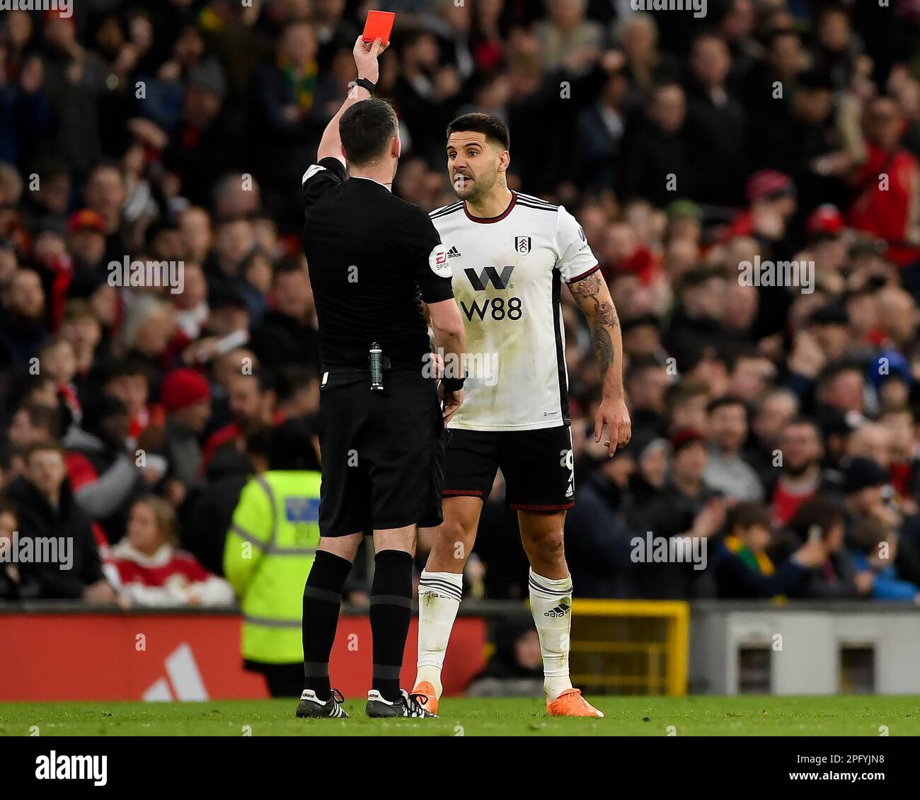 Manchester, UK. 19th Mar, 2023. Referee Chris Kavanagh gives Aleksandar