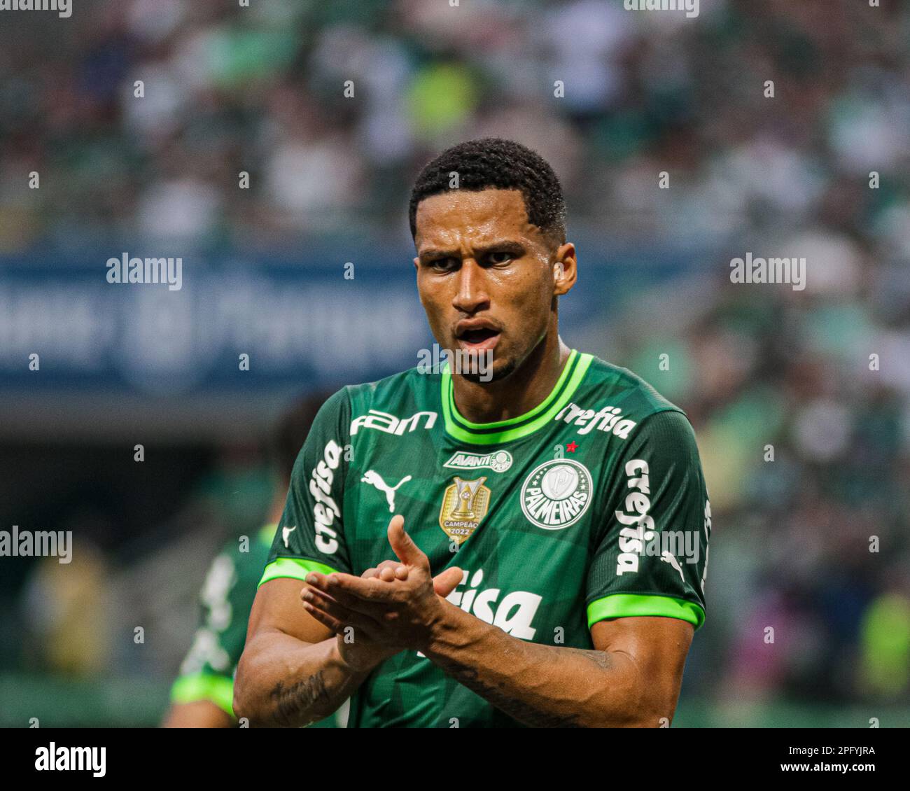 SÃO PAULO, SP - 19.03.2023: PALMEIRAS X ITUANO - Murilo celebrates the goal  in the match between Palmeiras X Ituano, valid for the semifinal with Campeonato  Paulista de Futebol 2023, held at