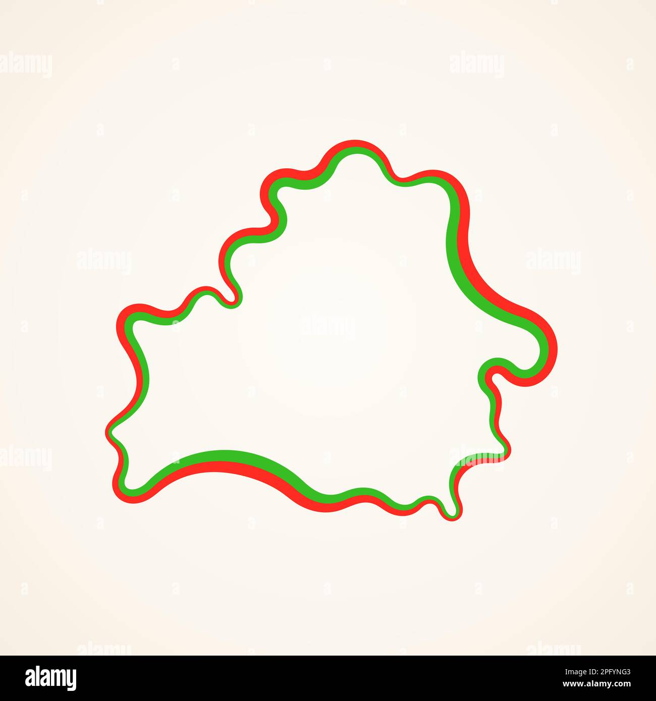 Outline map of Belarus marked with ribbon in colors from the flag. Stock Vector