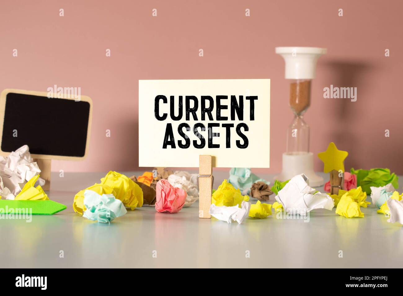 Current assets - assets of a company that are expected to be sold or used as a result of business operations over the next year, text concept on notep Stock Photo