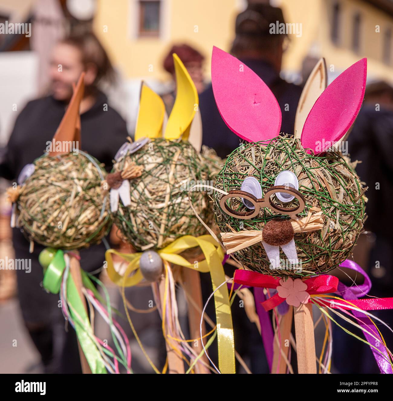 Easter decorative straw rabbit bunny, Easter street market, day off
