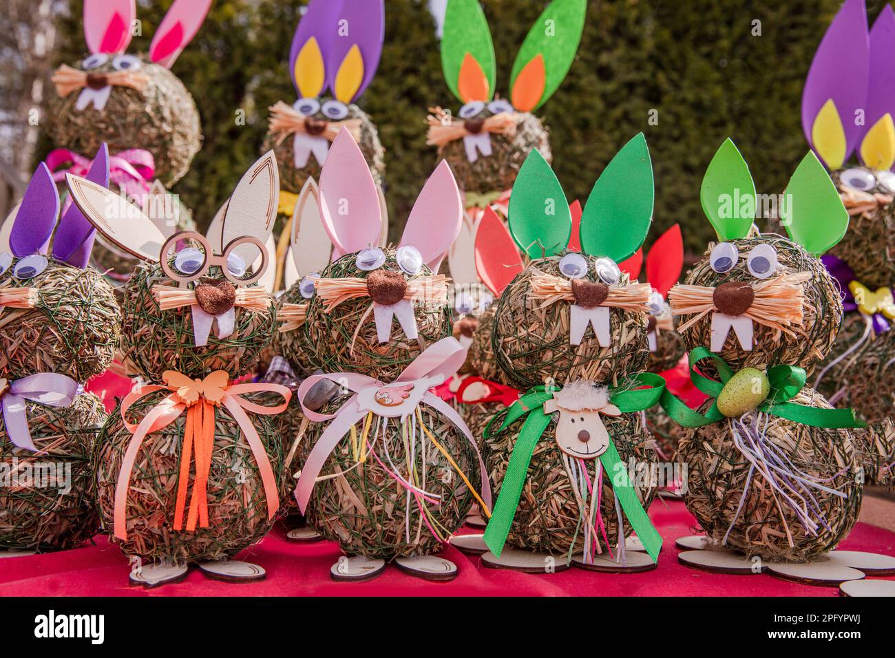 Easter decorative straw rabbit bunny, Easter street market, day off