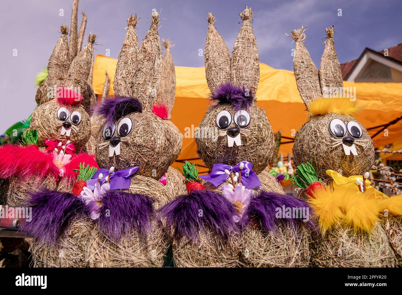 Easter decorative straw rabbit bunny, Easter street market, day off
