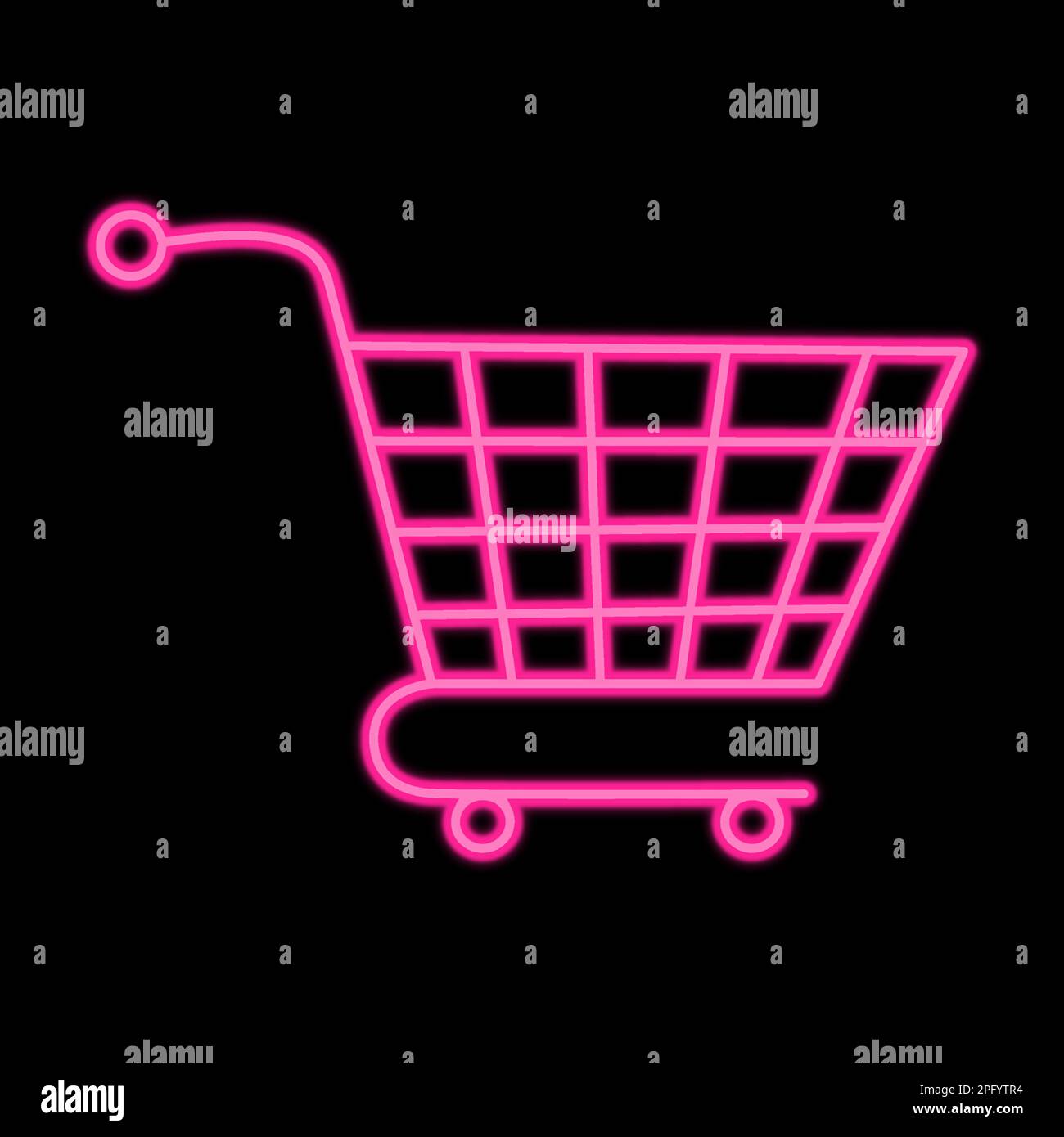 Shopping cart neon vector icon illustration. Advertising signboard