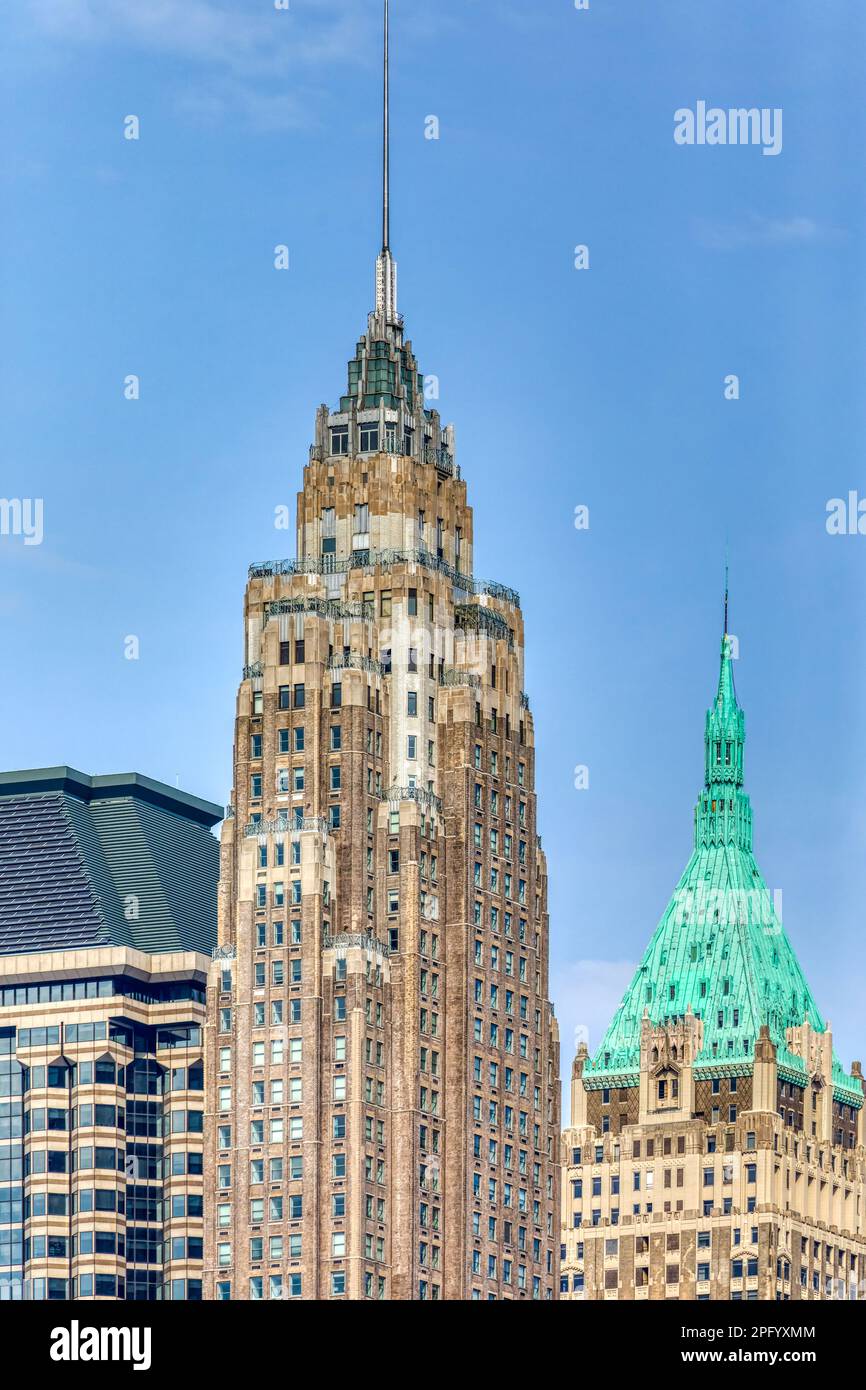 NYC Financial District: 70 Pine Street is a landmark needle-spired office building converted to residences and hotel. Stock Photo