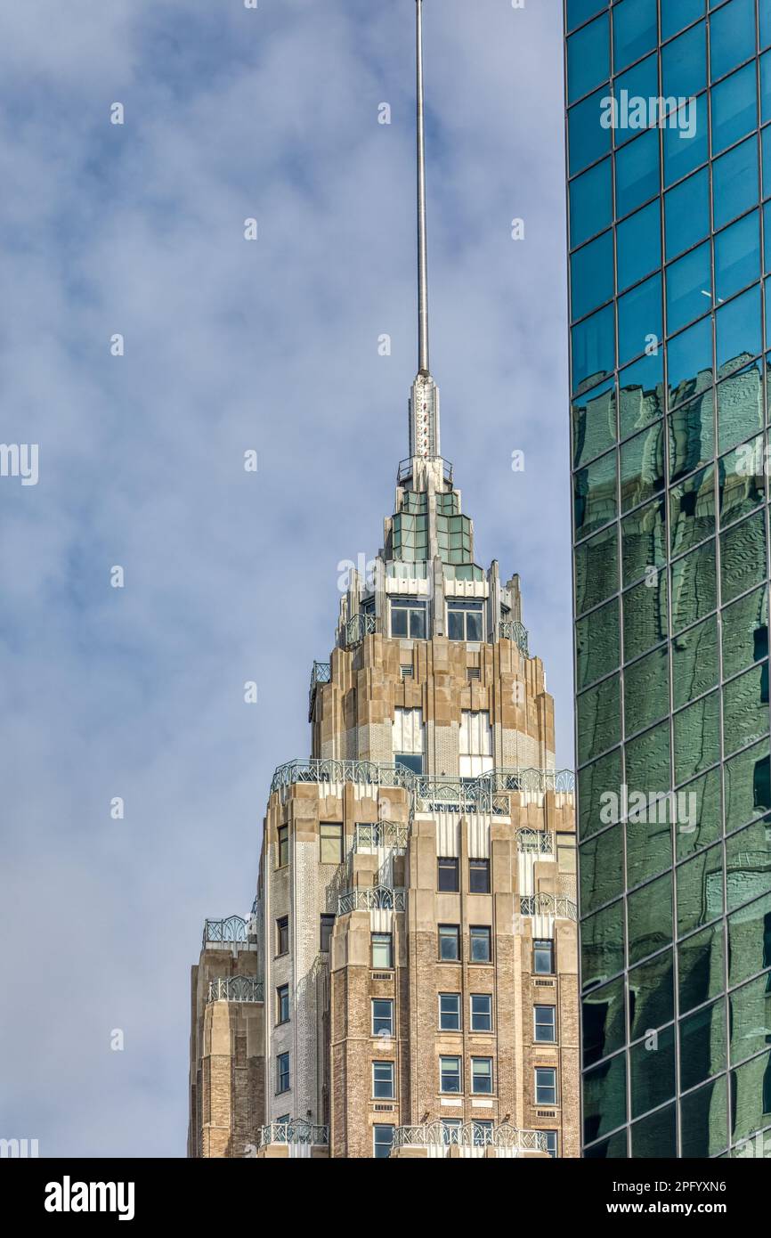 NYC Financial District: 70 Pine Street is a landmark needle-spired office building converted to residences and hotel. Stock Photo